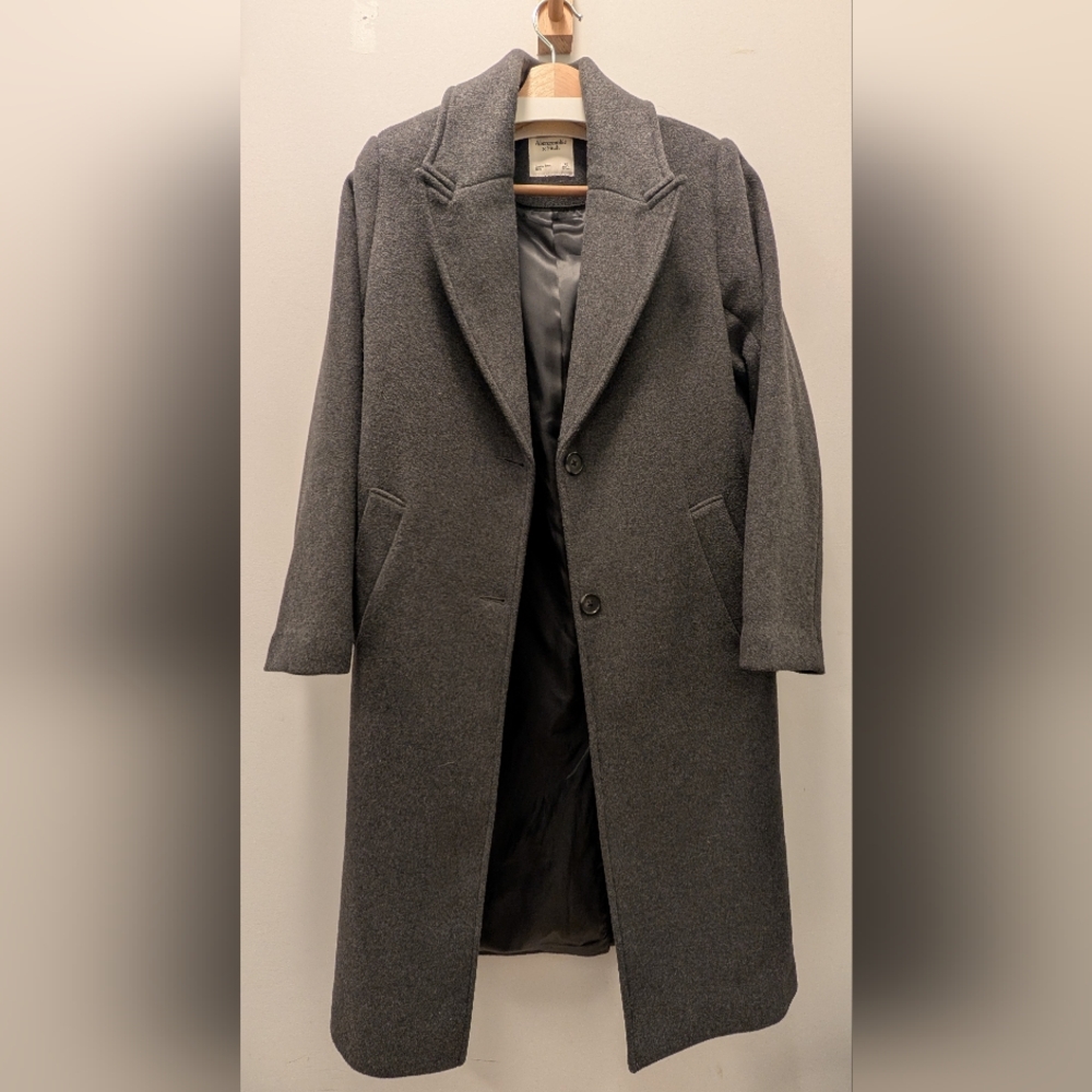 LAST CHANCE! Abercrombie & Fitch women's topcoat wool blend, Dark Grey, XS